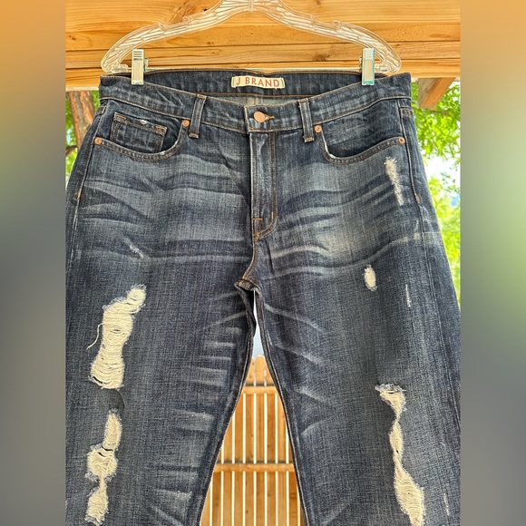 J Brand “Camille” Distressed Destroyed Dark Blue Boyfriend Jeans Crop size 30 - Picture 5 of 15